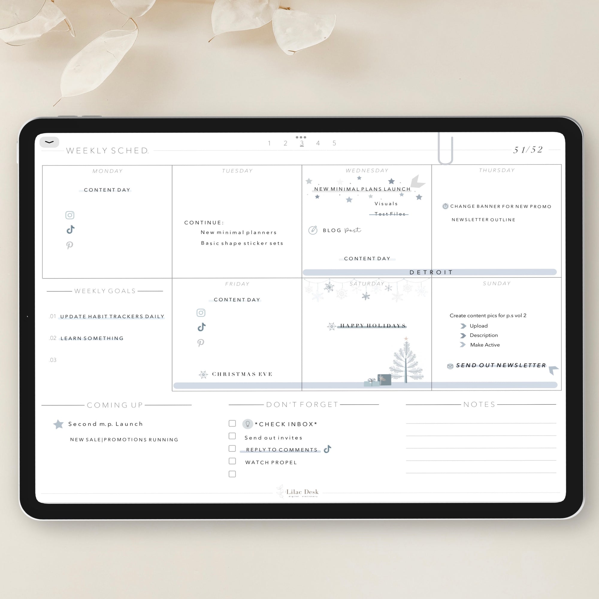 Full Undated Minimal Plans | Soft Pinks Vol. 2 ( Monday Start )